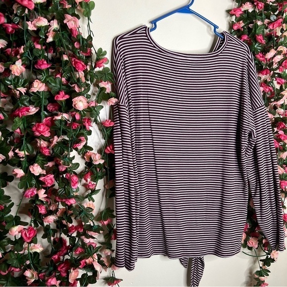 Evri Maroon/Purple White Striped V-Neck Button Up Blouse Womens Plus Size 0X - Picture 5 of 8